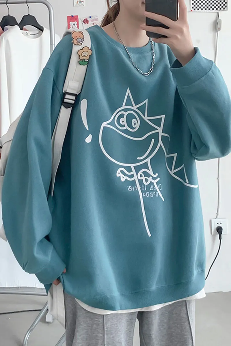 

Sweater men's korean style cartoon hong kong style hip hop pullover loose versatile round neck coat autumn and winter