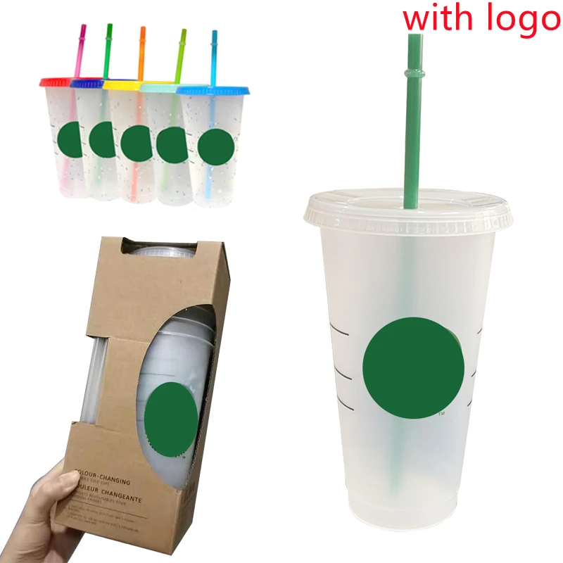 

700 мл соломенная чашка с крышкой с логотипом, меняющая цвет кофейная чашка, многоразовые чашки, пластиковая кружка, матовая отделка, кофейна...
