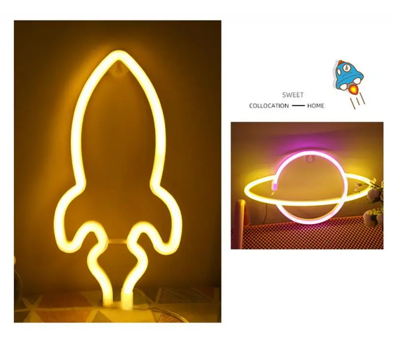 

Creative Decoration LED Rocket Neon Night Light Hanging Lamp Christmas Decoration Cute Anime For Home Bedroom Corridor
