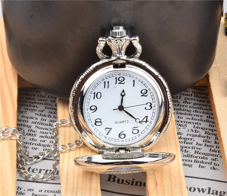 Классический винтажный новый серебристый ожерелье часы карманные батарея полый