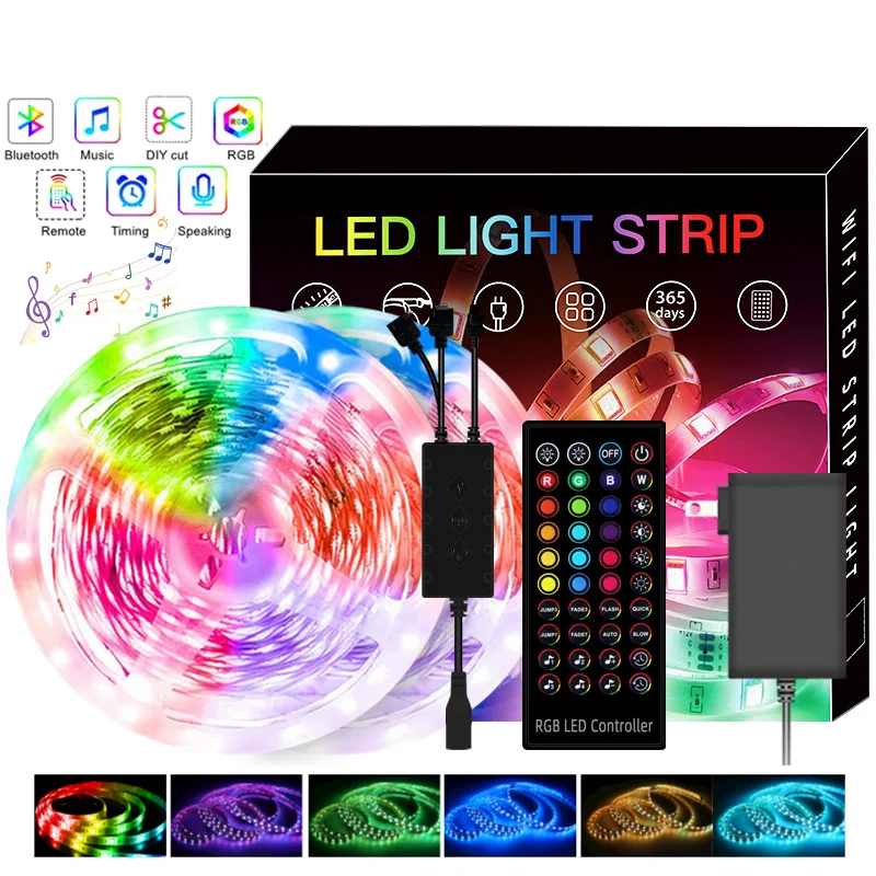 

Music Bluetooth Smart LED Strip Lights 30M RGB 5050 SMD Flexible Ribbon Waterproof RGB LED Light 5M 10M Tape Diode DC 12V Contro