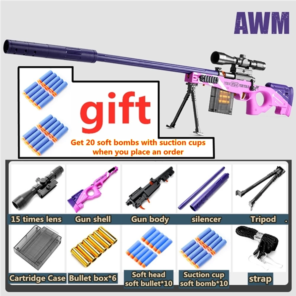 AWM M24 98k Soft Bullet Hерф Sniper Rifle EVA Airsoft Weapon Military For Kid Adult Arma CS Fighting Traumat Pellet Toy Gun | Игрушки и