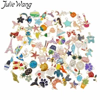 julie wang 10pcs enamel charms random mixed flowers animal plant insect zinc alloy necklace bracelet jewelry making accessory