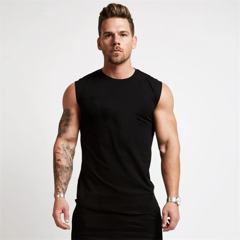 Muscleguys майка для бодибилдинга, Мужская одежда для фитнеса и спортзала, мужские жилеты без рукавов, хлопковые майки, Майки для мышц - Цвет: Черный