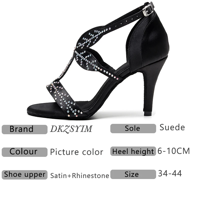Туфли для латиноамериканских танцев DKZSYIM сатиновые + стразы профессиональные