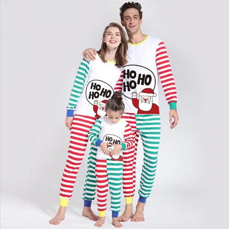 

Family Xmas Matching 2PCS Pajamas Set Letter Top + Long Striped Pants Family Sleepwear Christmas Nightwear Cozy Pajamas Set