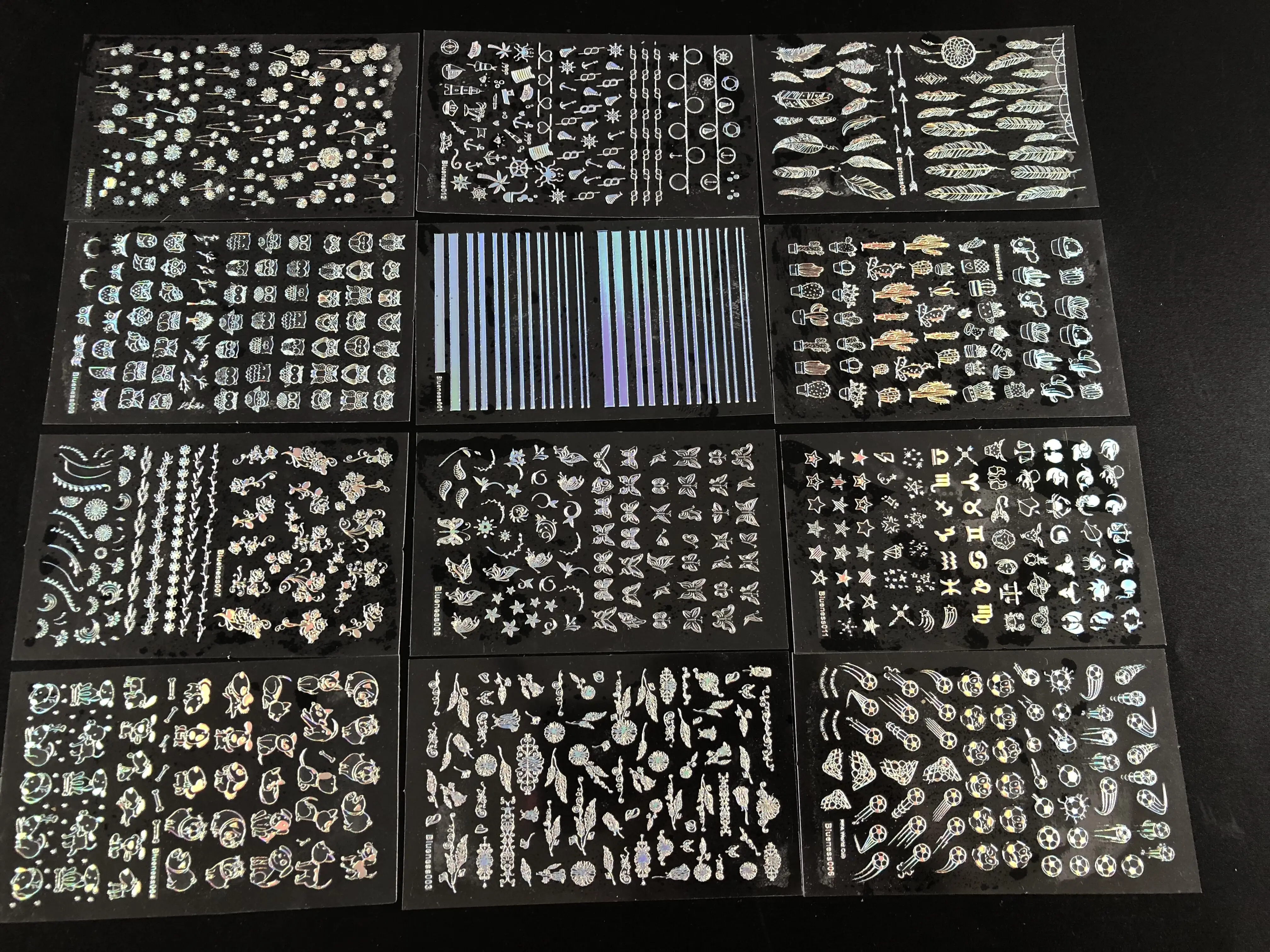 12 шт. Новое поступление блестящие наклейки для ногтей серебристые