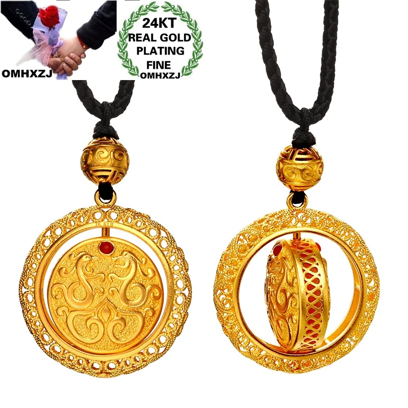 

OMHXZJ Wholesale CA425 European Fashion Hot Woman Party Birthday Wedding Gift Vintage Round Peace Buckle 24KT Gold Pendant Charm