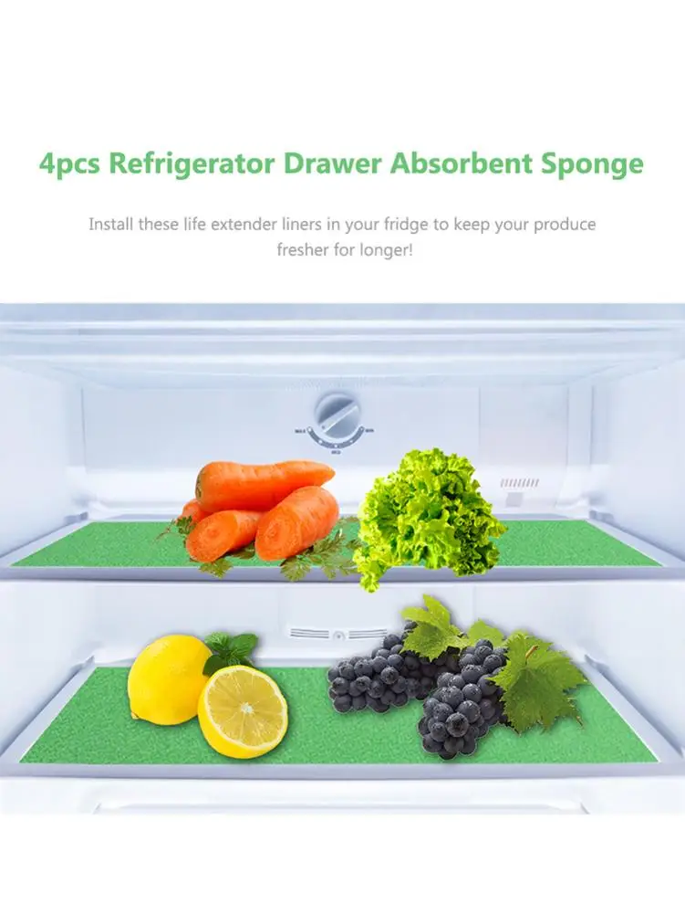

4pcs Refrigerator Drawer Absorbent Sponge Anti-corrosion Pad Fresh-keeping Mat Kitchen Refrigerator Fruit Vegetable Supplies