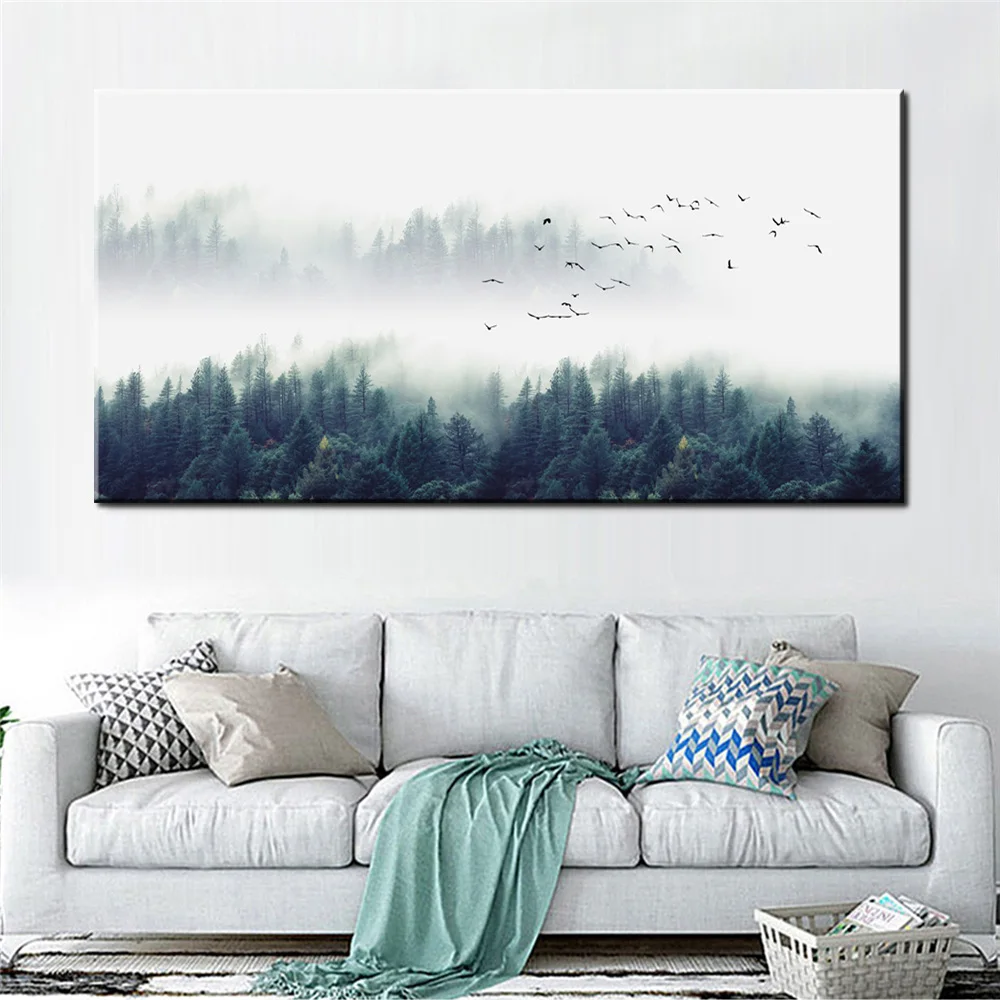 Холщовый плакат с изображением Фогги леса пейзаж художественный принт длинный