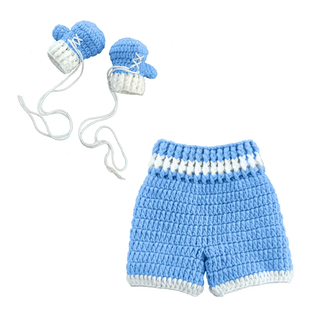 

Newborn Photography Set Bath Gift Woven Photography Props Boxing King Blue Handmade Crochet