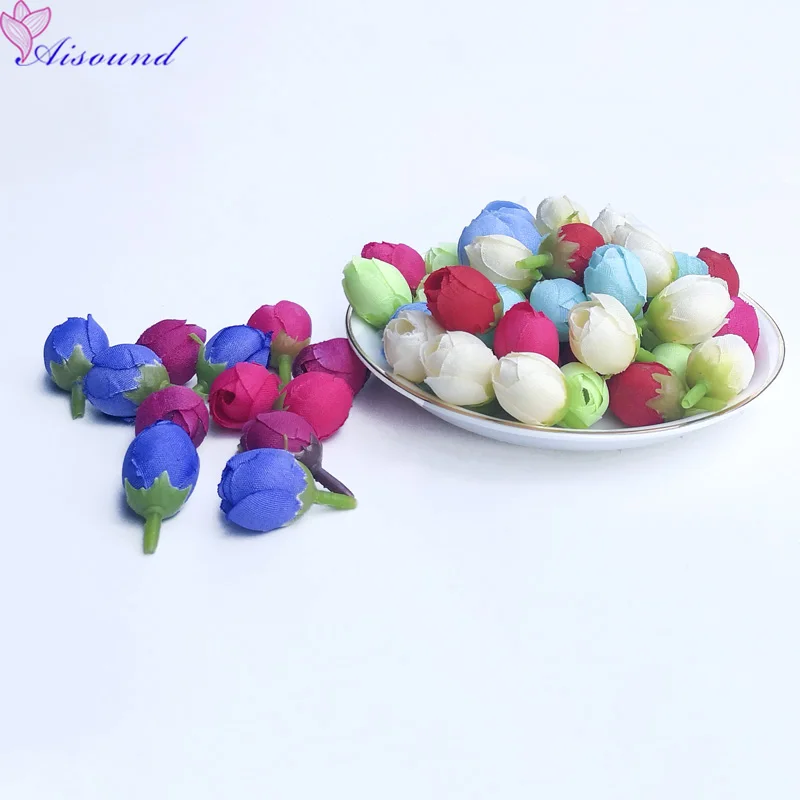 

100pcs Mini Silk Rose Bud Valentine's Day Decor Floral Craft Supplies DIY Florie Wreath Accessory Artificial Flower for Wedding