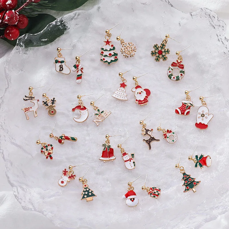 

New Christmas Earrings Santa Claus Snowman Christmas Tree Snowflake Elk Asymmetric Drop Earring For Women Girls New Year Gifts