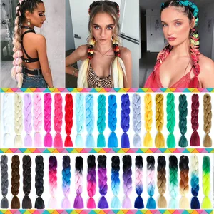 BUQI 100 гшт. 24 дюйма пучки волос Омбре синтетические Джамбо плетеные волосы Kanekalon фиолетовые радужные волосы для наращивания