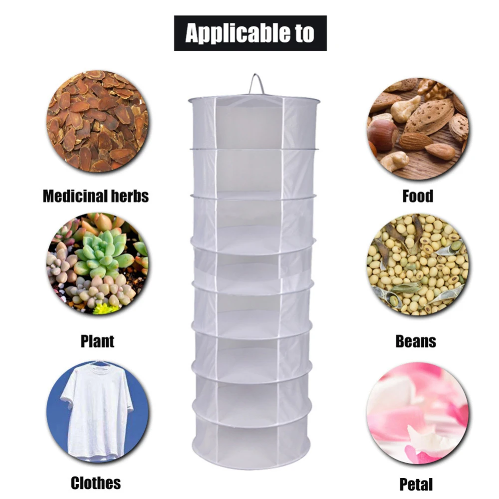 

8-Layer Herb Drying Net Foldable Dry Rack Opening Shape Dryer Bag Mesh 600mm Diameter For Herbs Flowers Buds Plants