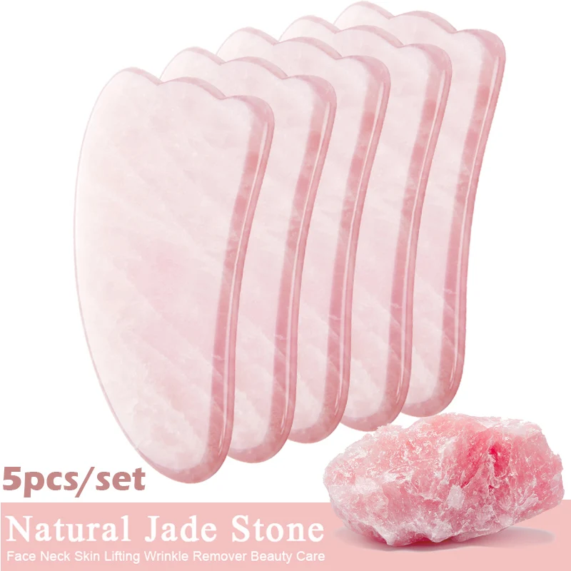 

5pcs/set Natural Jade Gua Sha Stone Gouache Scraper Gua Sha Massage for Face Massager Face Neck Thin Lifting Beauty Skin Care