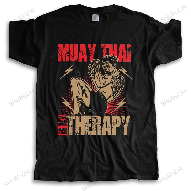

Muay Thai Therapy T Shirt for Men Pure Cotton Urban T-shirt Short Sleeves Thailand Martial Art Fighter Spirit Tee Clothing Gift