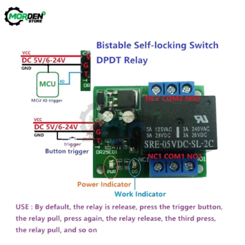 DC 5V 6V-24V 3-5A Flip-Flop Latch DPDT Relay Module Bistable Self-Locking Double Switch Board for Arduino MEGA AVR LED | Обустройство
