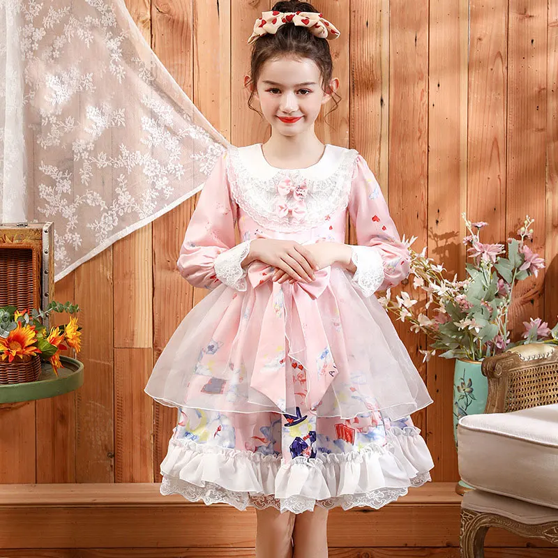 

Детские платья в стиле Лолиты для девочек; Одежда для маленьких девочек; Розовая винтажная одежда принцессы с длинными рукавами и бантом дл...