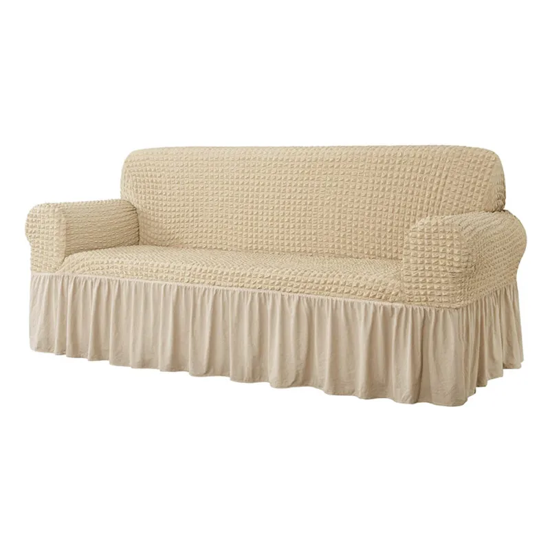 

Universal Sofa Slipcover with Skirt 1 Piece Fitted Couch Cover Washable High Elastic Durable Seersucker Fabric Country Style