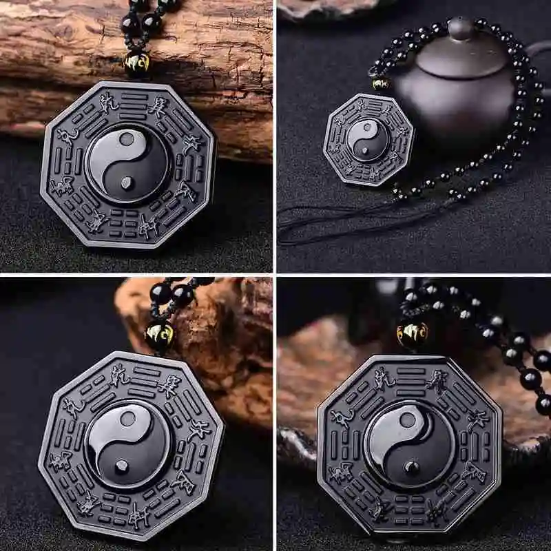 

Drop Shipping Black Obsidian Yin Yang Ketting Hanger mannen Sieraden Sieraden vrouwen BAGUA Chinese Z1W5