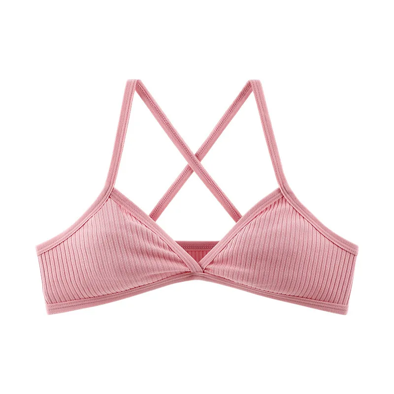 Comfort Cotton Bras For Women Thin Sport Style Unlined Bralette Sexy Deep V Triangle Cup Cross Beauty Back Bra
