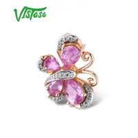 VISTOSO Gold Pendant For Women Genuine 14K 585 Rose Gold Sparkling Diamond Pink Sapphire Delicate Necklace Pendant Fine Jewelry