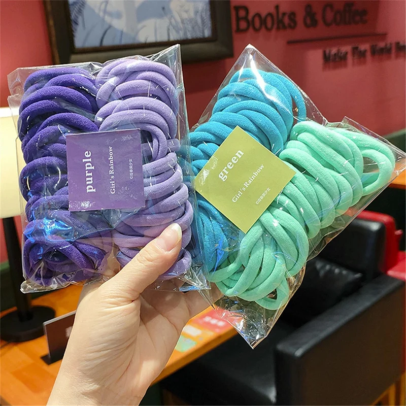 

[Pack/Box of 50 ] Candy Color Hair Rope High Stretch Towel Ring Korean Girl Gradient Color Seamless Hair Rope Color Hair Ring