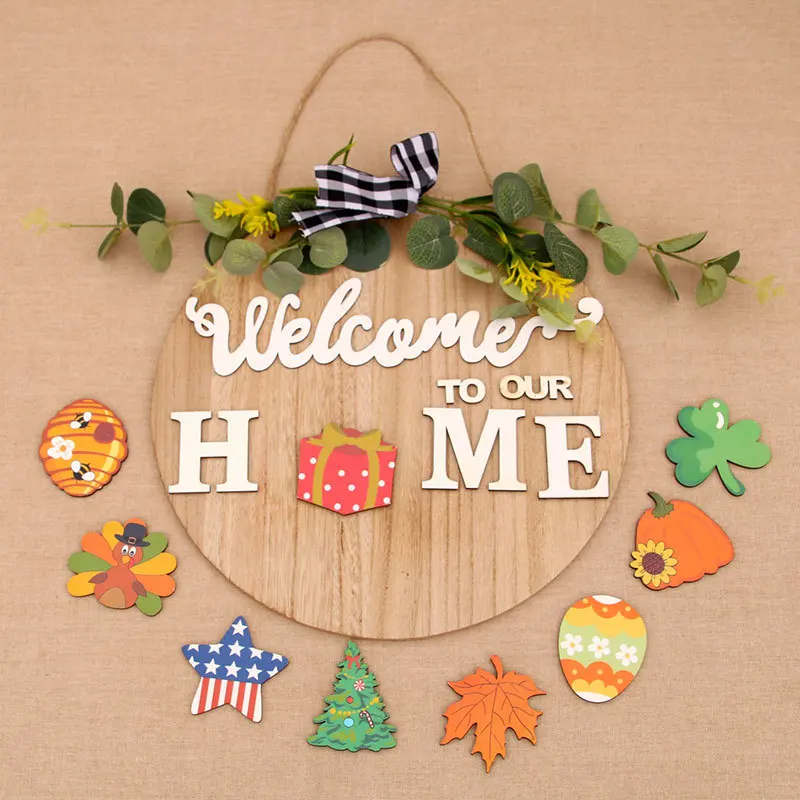 

Welcome Sign Porch Decor, Rustic Wooden Door Hangers Front Door Outdoor Hanging Vertical Sign