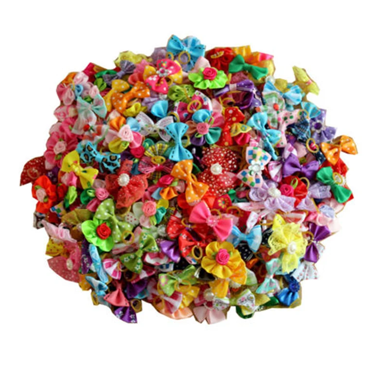 

100 Pcs Pet Dog Puppy Grooming Hair Bows Handmade Bowties Hair Accessories