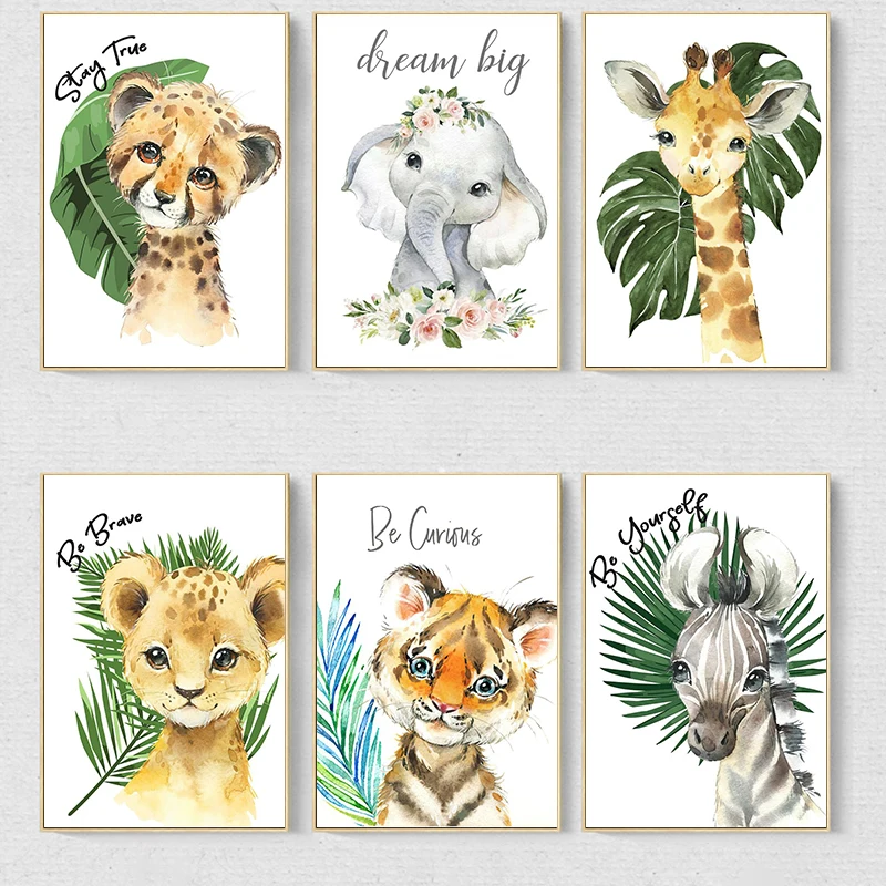 Настенная картина с изображением Льва жирафа зебры тропических листьев джунглей