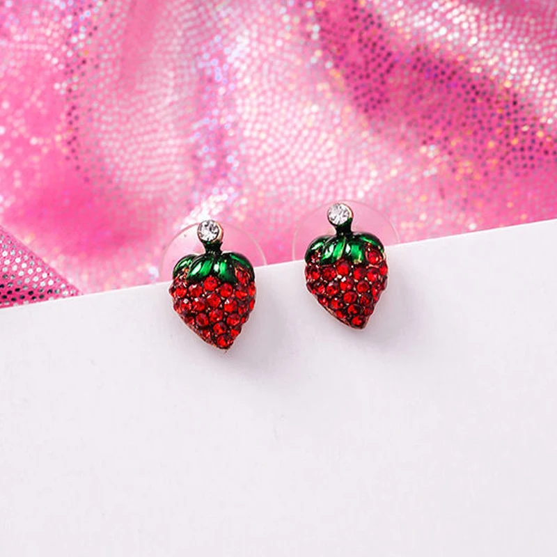 

Simple Red Color Fairy Stereo Cherry Stud Earrings For Women Mini Cute Hypoallergenic Strawberry Earring Party Jewelry Gifts