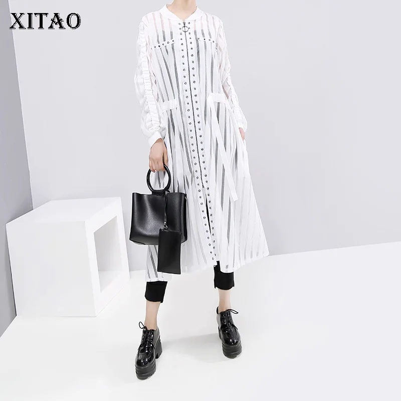 XITAO перспективное тонкое платье женское корейское модное белое черное Полосатое