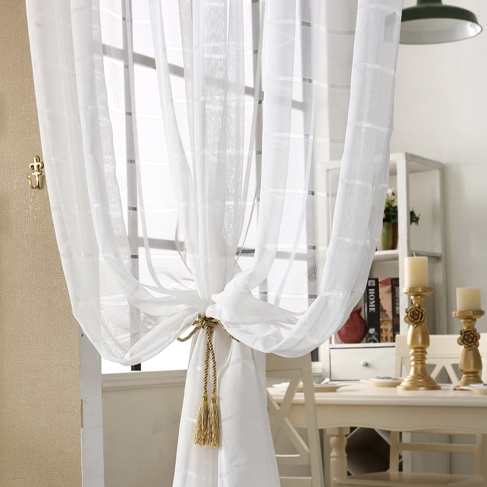 

Transparent Sheer White Window Screen For Living Room Plaid Mesh Curtain Balcony Tulle Fabric Kitchen Drape Custom T&444#30