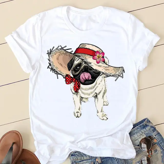 Women Sweet Love Pug T-shirts Ladies Fashion Clothing Short Sleeve Cartoon Clothes Spring Summer Female Tee Graphic Tshirt 5