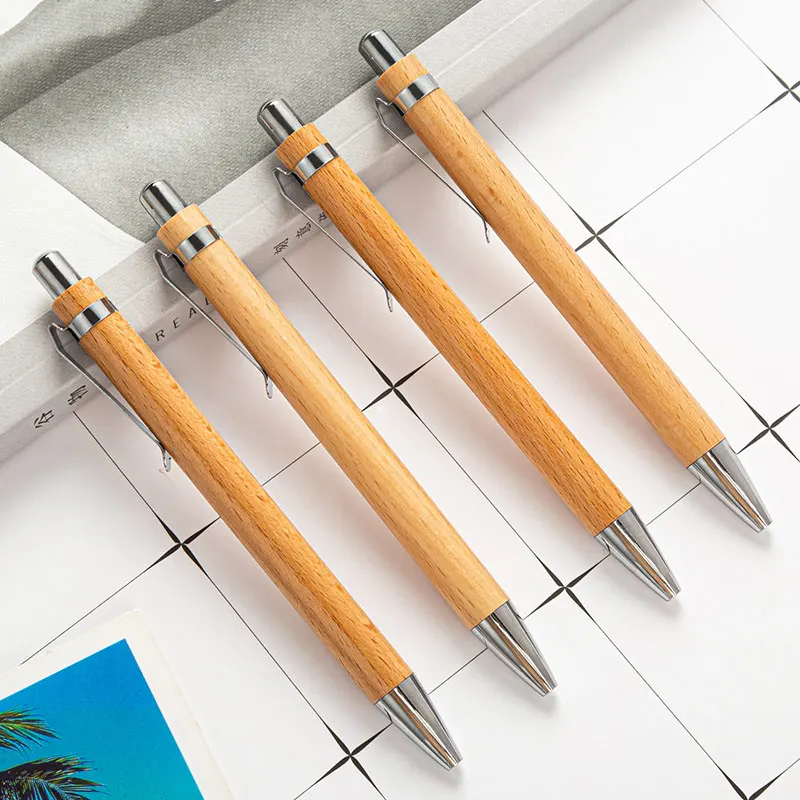 8Pcs Set Bamboo Wood Ballpoint Pen 1.0mm Bullet Tip Blue Black Ink Business Signature Ball Pen Office School Wrting Stationery