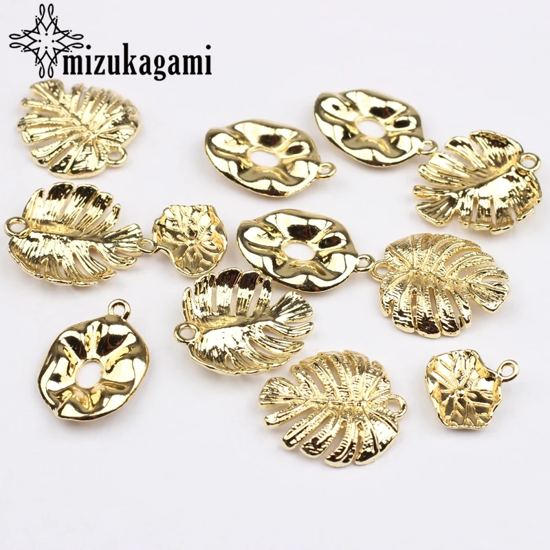 10pcs/lot Zinc Alloy Golden 3D Leaves Charms Earring Base Earring Connector For DIY Earrings Jewelry Accessorie