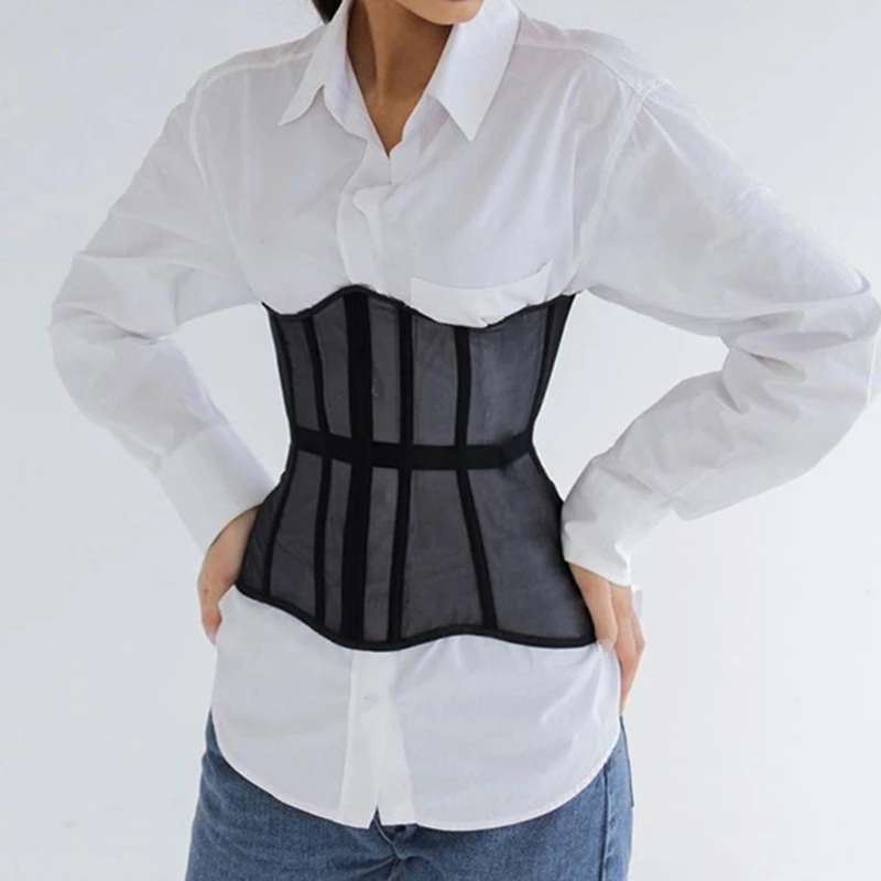 Женский прозрачный сетчатый корсет под грудью топ с перекрестной шнуровкой