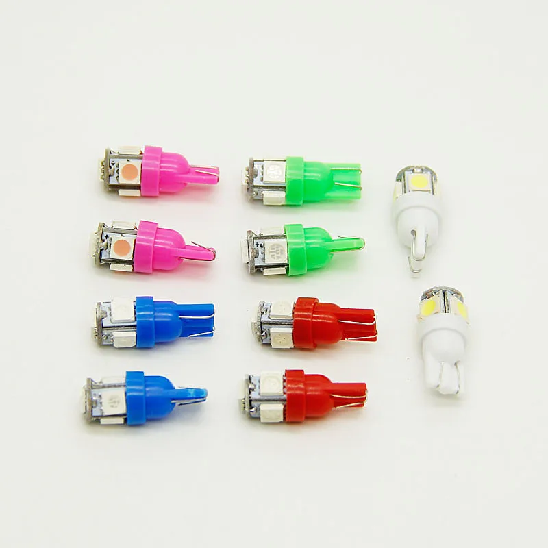 

2 шт. светодиодный светодиодные лампы T10 W5W 5 SMD, белые, синие, красные, желтые, зеленые 194 168, Сверхъяркие лампы с клиновидным цоколем, лампы 12 В, 5050 SMD