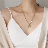 yun ruo 14k gold plated round sweater chain pendant necklace woman fashion titanium steel jewelry gift never fade hypoallergenic