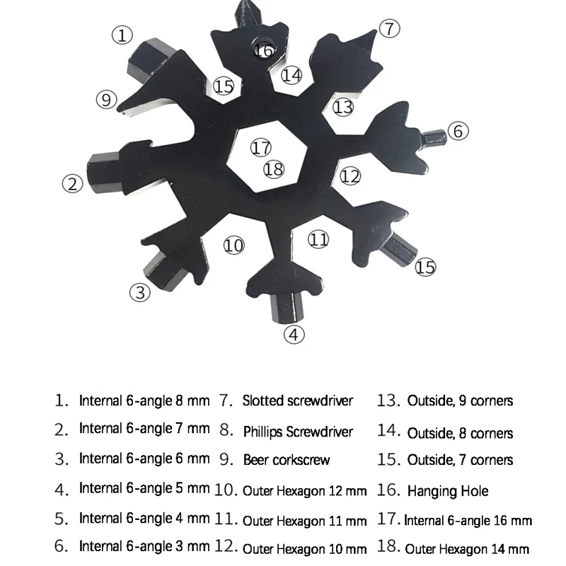

Factory Direct Sales 18 In One Outdoor Portable Multi Functional Tool Card 68 Angle Snow Wrench