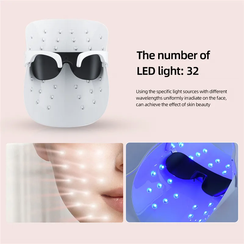 

CkeyiN LED Photon Therapy Facial Mask Skin Rejuvenation 32 Lamps Face Mask Anti Acne Wrinkles Whitening Beauty Skin Care Tool