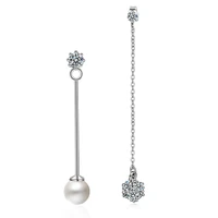 womens fashion long stud earrings gift brincos jewelry silver plated pearl asymmetric cubic zircon tassel stud earrings