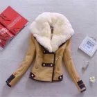 Зимняя кожаная куртка, Женское пальто с воротником из искусственного меха лисы, короткое пальто, женская куртка, элегантная мотоциклетная верхняя одежда на молнии, Новинка # T1G