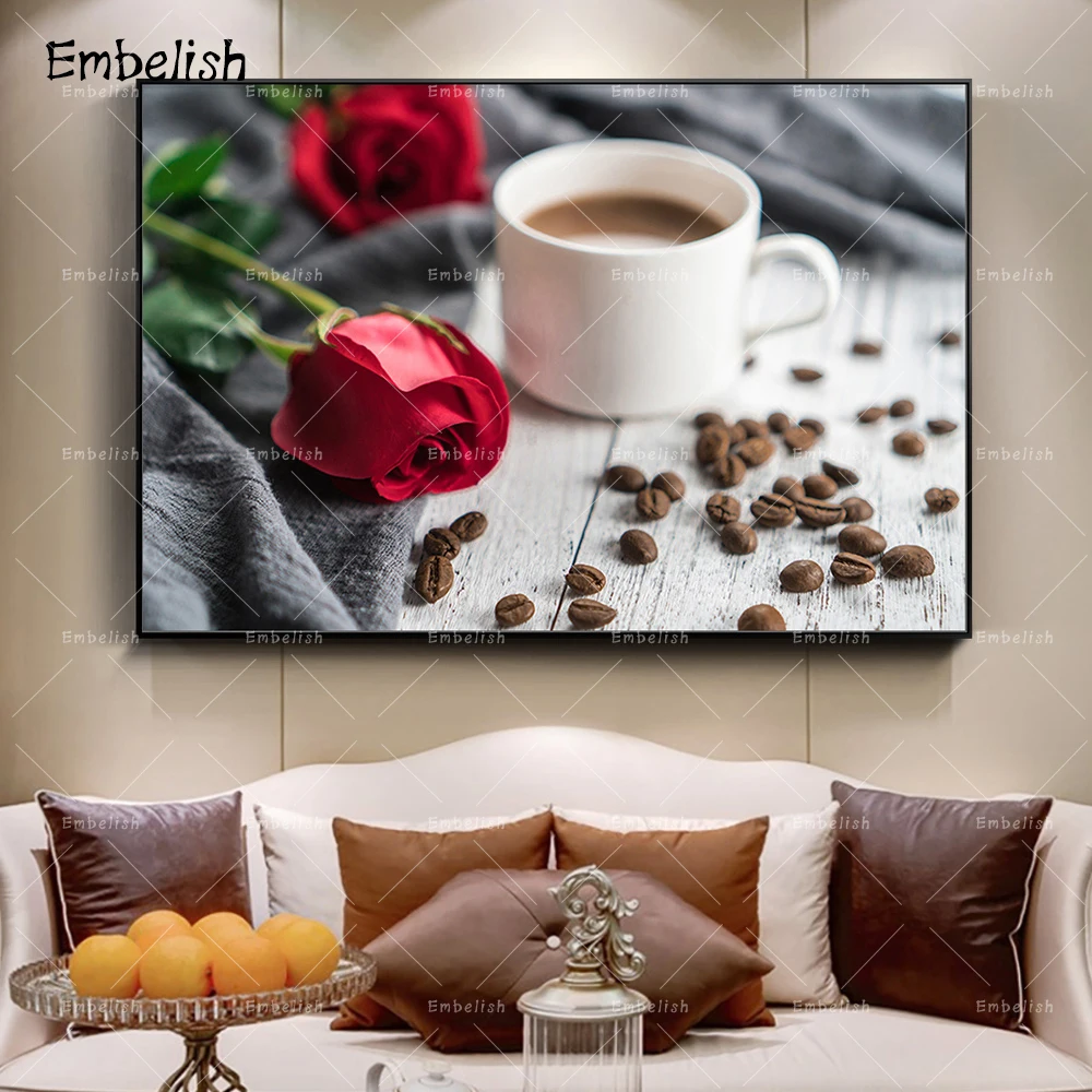 

1 Pieces Rose And Coffee Sweet Wall Art Posters For Living Room Modern Home Decor Pictures HD Print On Canvas Paintings