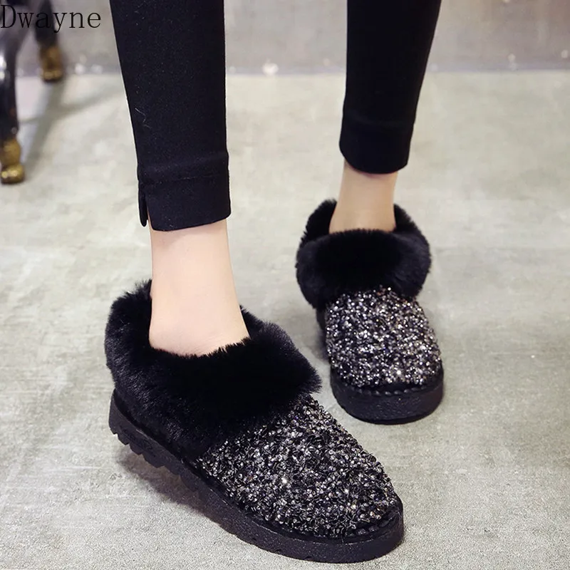 Женские зимние теплые ботинки Нескользящая подошва Блестящие брендовые модные