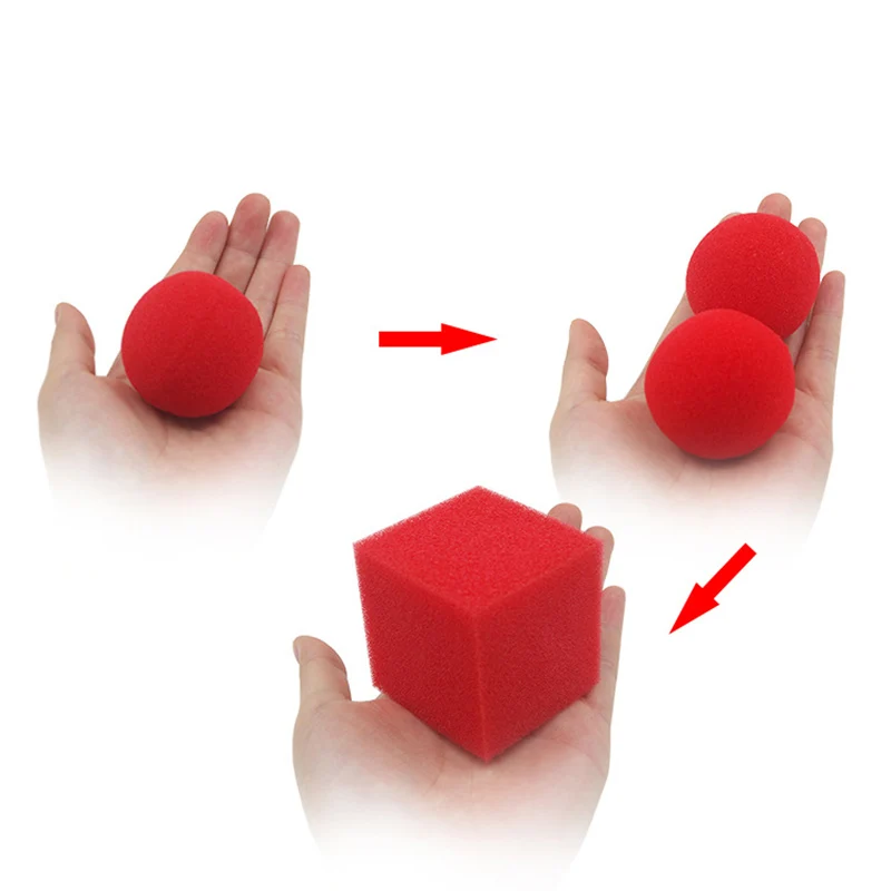 

1 Block 2 Sponge Balls Magic Props Close Up Street Classical Illusion Magic Tricks Red Kids Magic Toys