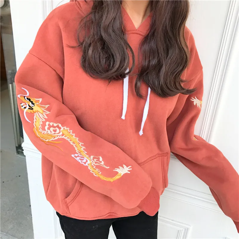 Уличная Толстовка для женщин и мужчин китайский дракон вышивка модная Harajuku