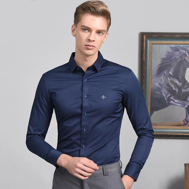 Модная блузка Dudalina Camisa Social Masculina с длинным рукавом, приталенная рубашка для мужчин, одежда с цветочным принтом, белая, мужская, холодная - Цвет: PM-1030-NAVY