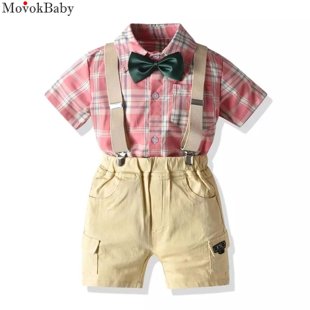 

Baby Boy Clothes Toddler Infant Baby Summer Children Fashion Clothes Set Kids Outfit Plaid Pocket Jackets Shirt + Khaki Shorts
